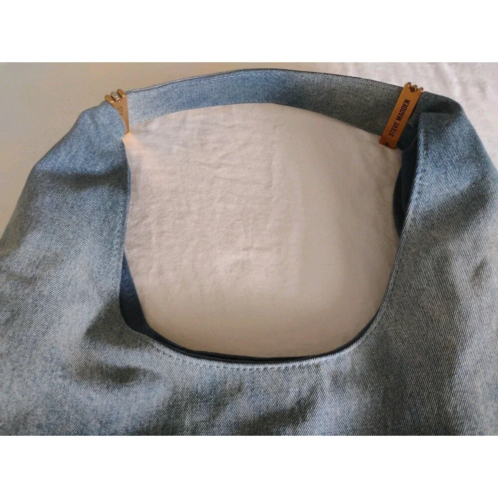 Steve Madden Denim Jean Hobo Slouch Shoulder Bag Blue Bdempsys EUC